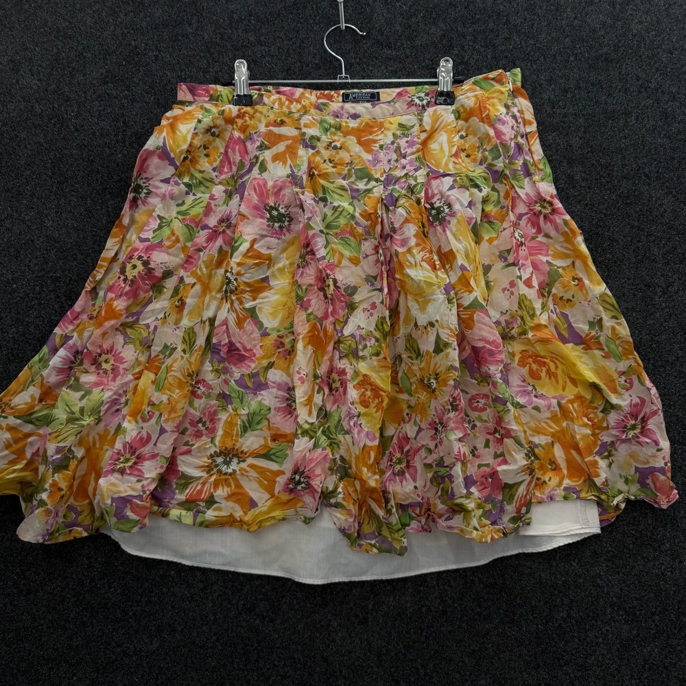 American Living Floral A-Line Skirt Womens 6 Orange Pink Y2K Cotton Knee Length